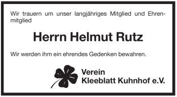 Traueranzeige von Helmut Rutz von Pegnitz-Zeitung